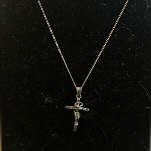 Rustic  sterling silver finished with a black patina crucifix cross necklace